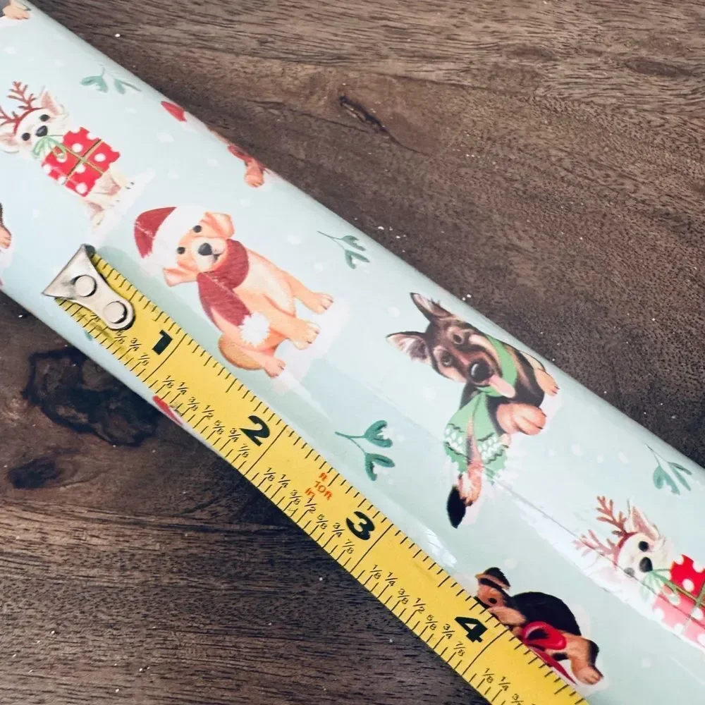 Christmas Holiday Dog Print Blue Gift Wrap Wrapping Paper Roll